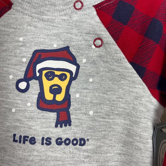 Life Is Good Romper Bodysuit Baby Boys 3-6 Month Plaid Snap Hat Holiday Dog New - Picture 5 of 12